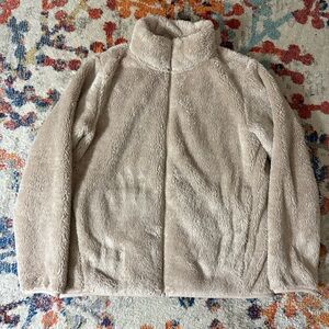 Cream Fluffy Yarn Fleece Full-Zip Jacket